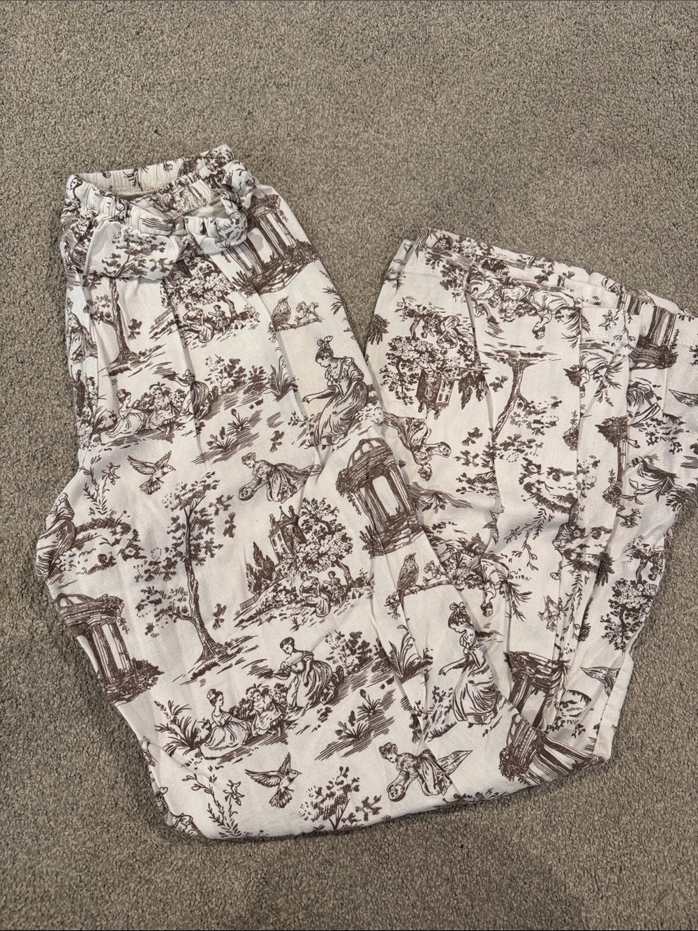 Women's Printed Drawstring Pants in Cream and Brown